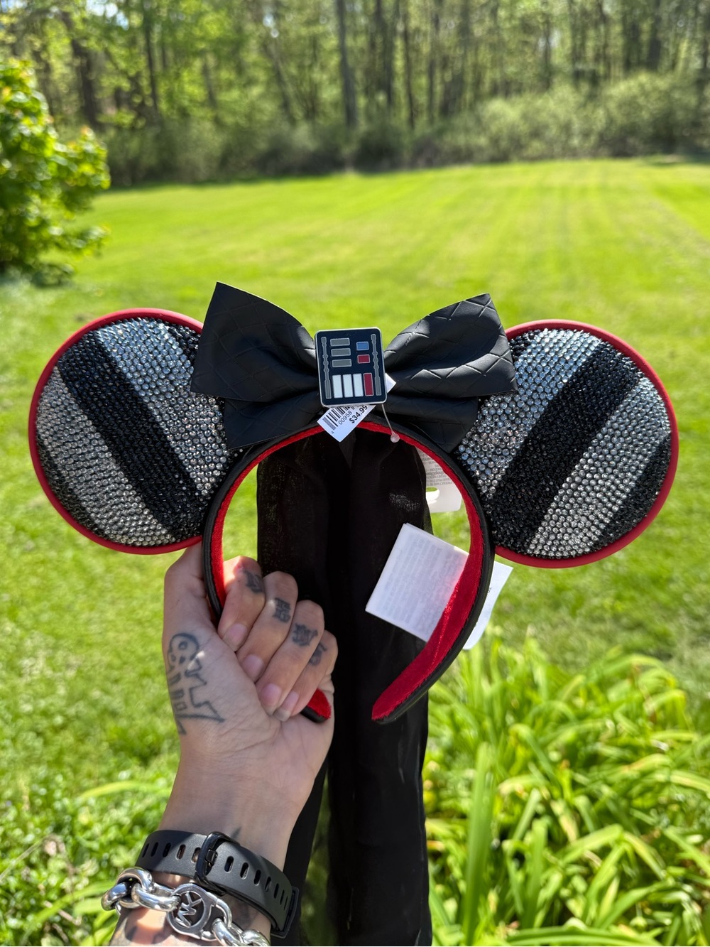 Disney / Star Wars - Darth Vader Black & Red Hand Bedazzled Minnie Ears